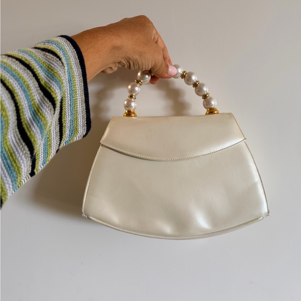 Salvatore Ferragamo Pearl-Handle Cream Top-Handle Mini Bag